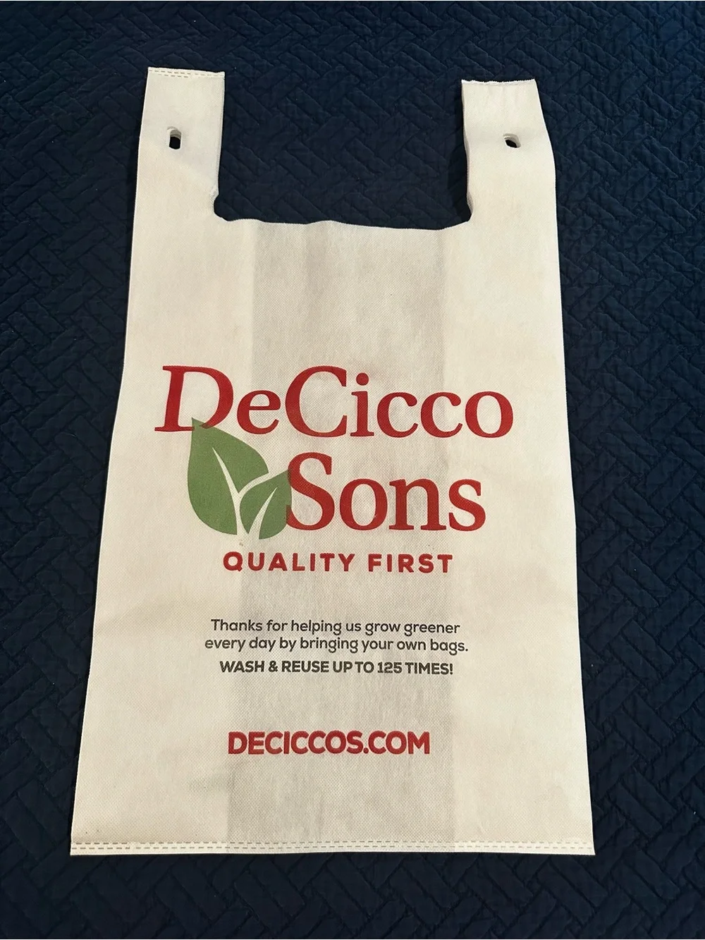 White Reusable Grocery Bag Eco Friendly DeCicco